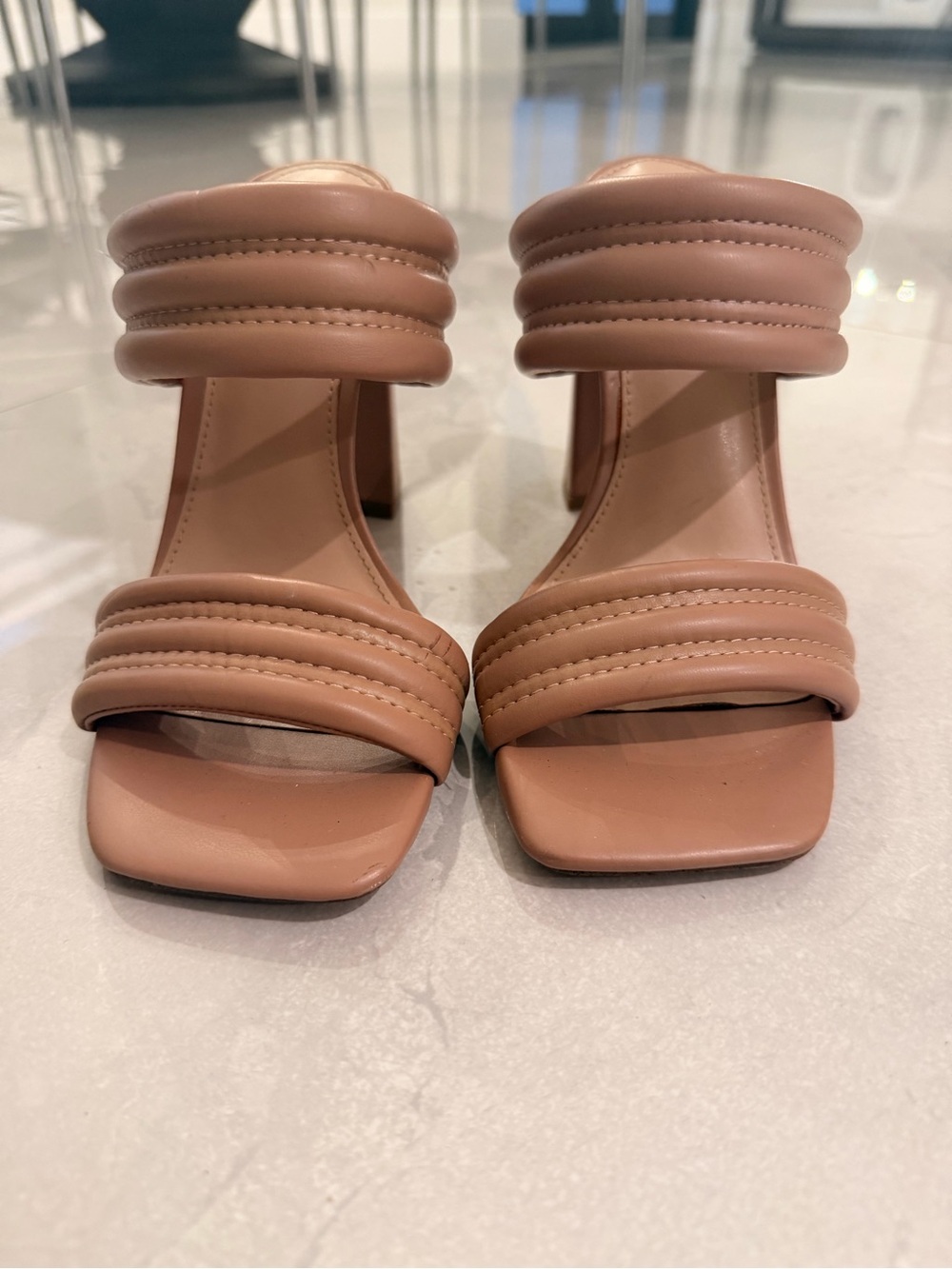 Steve Madden Blush Tan Quilted Strap Block Heel Sandals - Picture 3 of 10